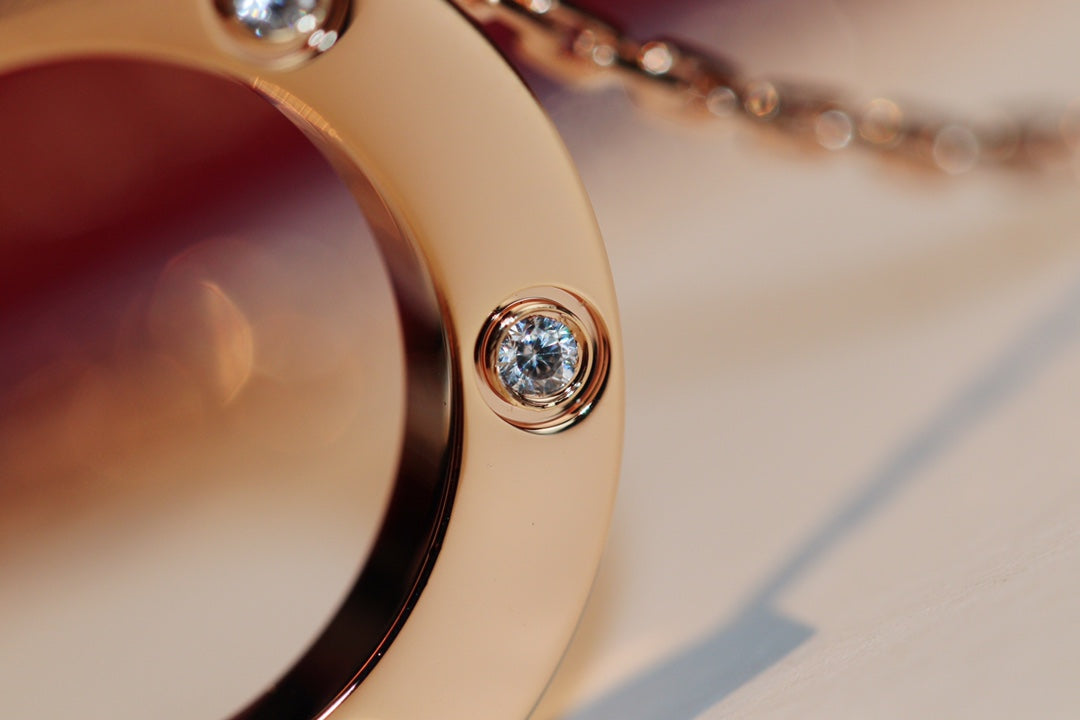 Mystic LOVE NECKLACE 16MM 6 DIAMONDS PINK GOLD