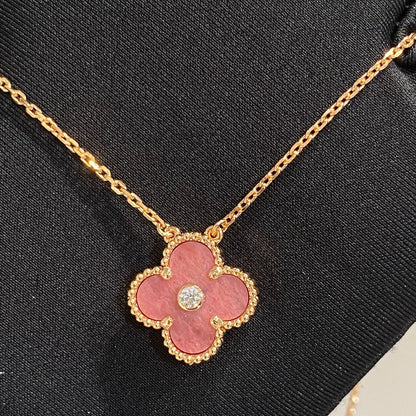 Mystic CLOVER 15MM DIAMOND RHODONITE NECKLACE