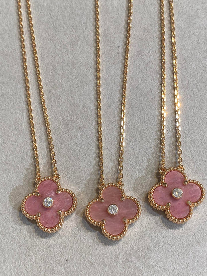 Mystic CLOVER 15MM DIAMOND RHODONITE NECKLACE