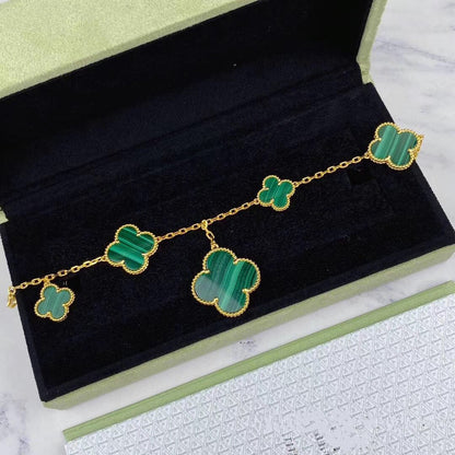 Mystic MAGIC CLOVER MALACHITE GOLD BRACELET 5 MOTIFS
