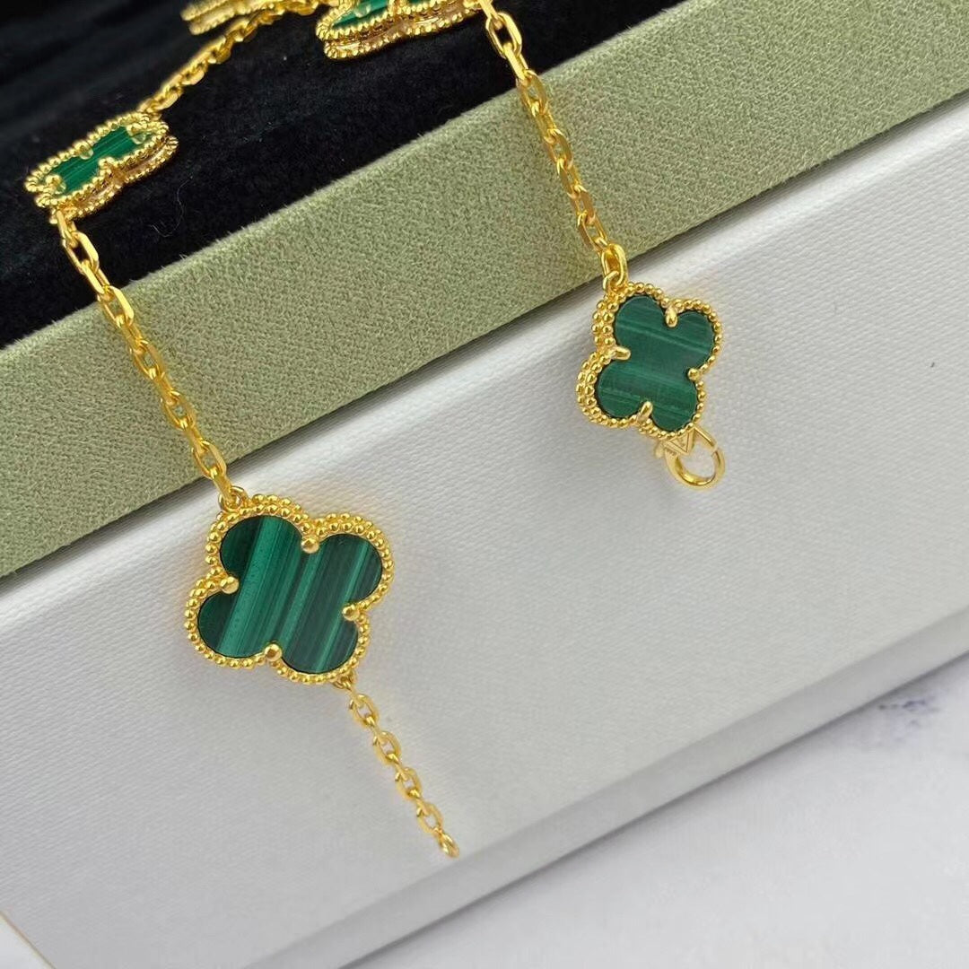 Mystic MAGIC CLOVER MALACHITE GOLD BRACELET 5 MOTIFS