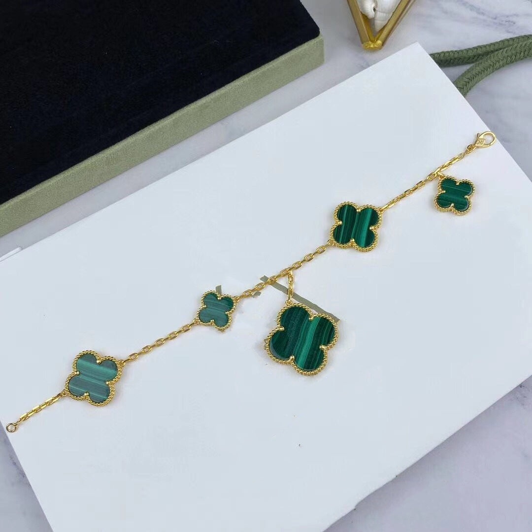 Mystic MAGIC CLOVER MALACHITE GOLD BRACELET 5 MOTIFS