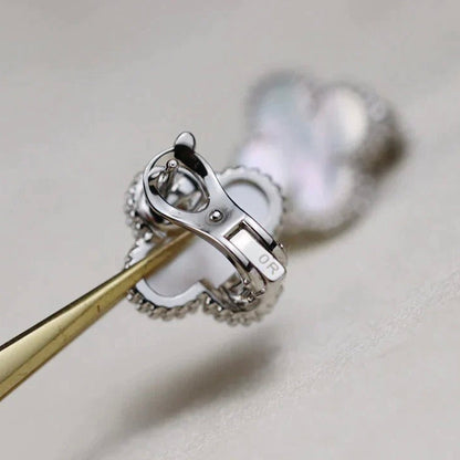 Mystic CLOVER MEDIUM 1 MOTIFS  WHITE MOP EARRINGS SILVER