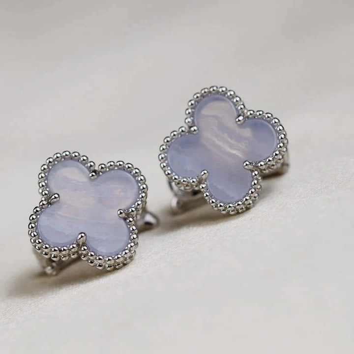 Mystic CLOVER MEDIUM 1 MOTIFS  WHITE MOP EARRINGS SILVER