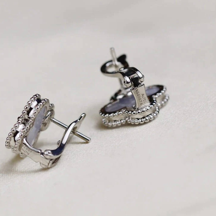 Mystic CLOVER MEDIUM 1 MOTIFS  WHITE MOP EARRINGS SILVER