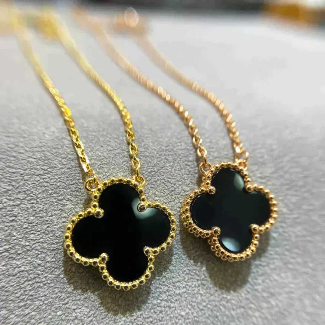 Mystic CLOVER 15MM BLACK ONYX SINGLE FLOWER NECKLACE