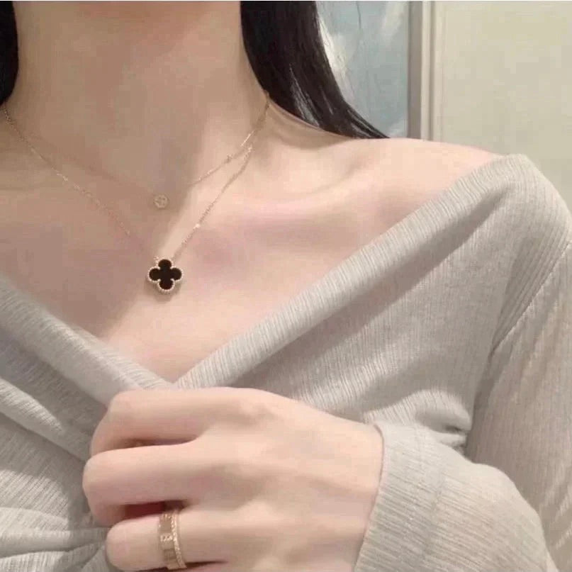 Mystic CLOVER 15MM BLACK ONYX SINGLE FLOWER NECKLACE