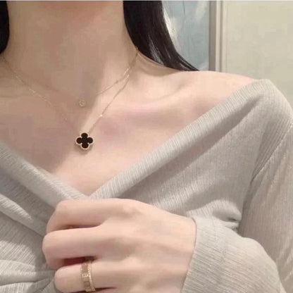 Mystic CLOVER 15MM BLACK ONYX SINGLE FLOWER NECKLACE