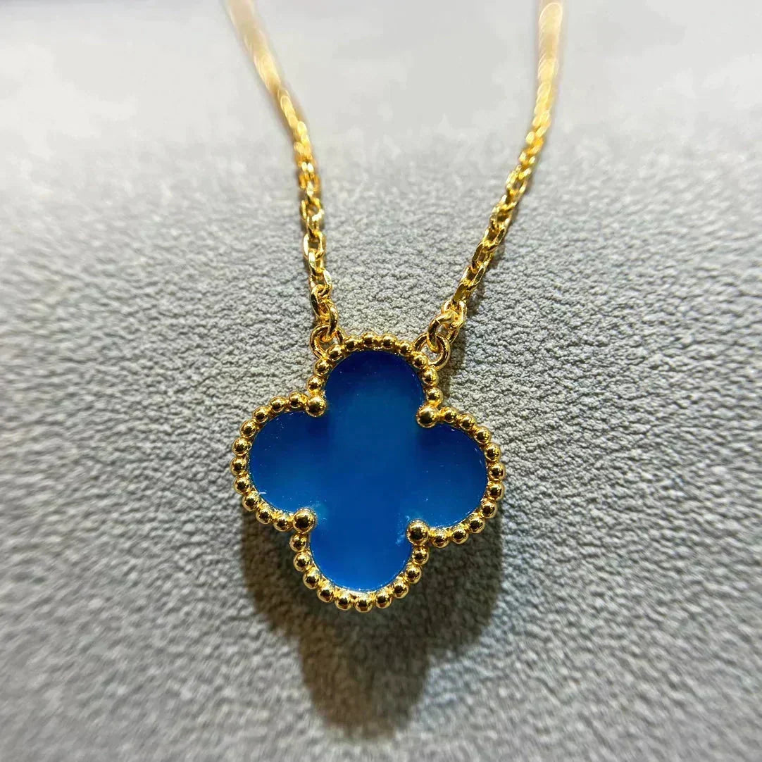 Mystic CLOVER 15MM BLUE AGATE NECKLACE