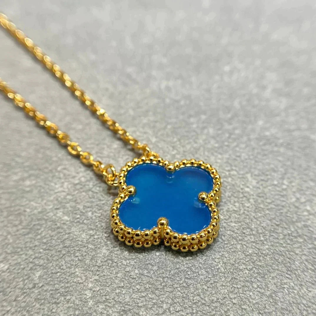 Mystic CLOVER 15MM BLUE AGATE NECKLACE