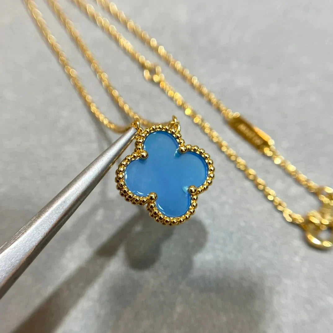 Mystic CLOVER 15MM BLUE AGATE NECKLACE