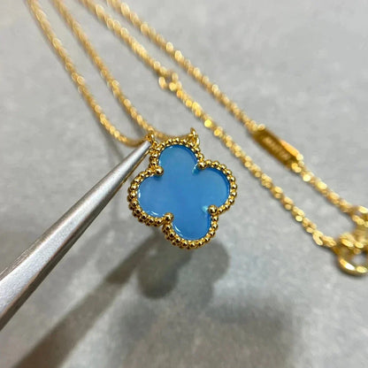 Mystic CLOVER 15MM BLUE AGATE NECKLACE