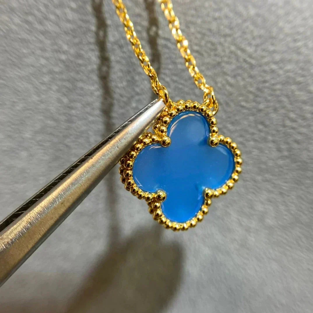 Mystic CLOVER 15MM BLUE AGATE NECKLACE