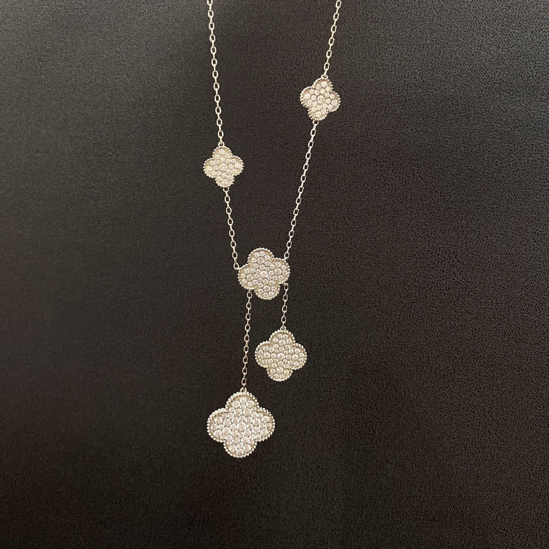 Mystic CLOVER 5 MOTIFS SILVER DIAMONDS NECKLACE