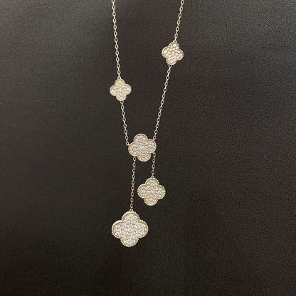 Mystic CLOVER 5 MOTIFS SILVER DIAMONDS NECKLACE