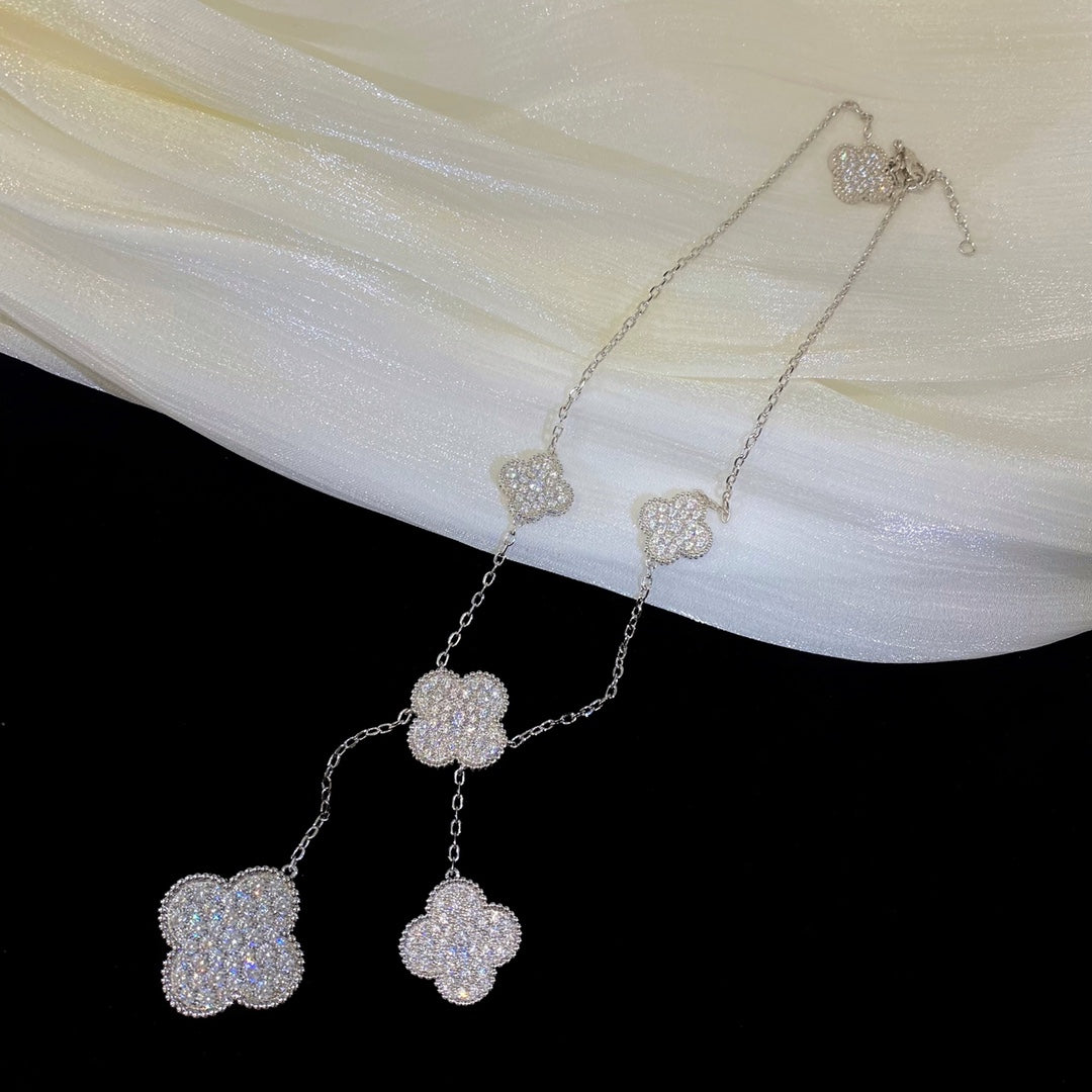 Mystic CLOVER 5 MOTIFS SILVER DIAMONDS NECKLACE