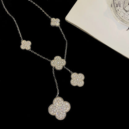 Mystic CLOVER 5 MOTIFS SILVER DIAMONDS NECKLACE