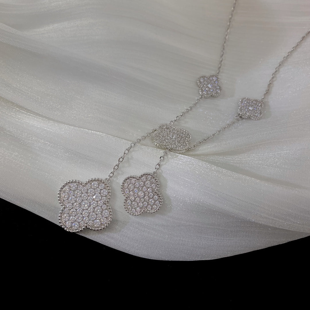 Mystic CLOVER 5 MOTIFS SILVER DIAMONDS NECKLACE