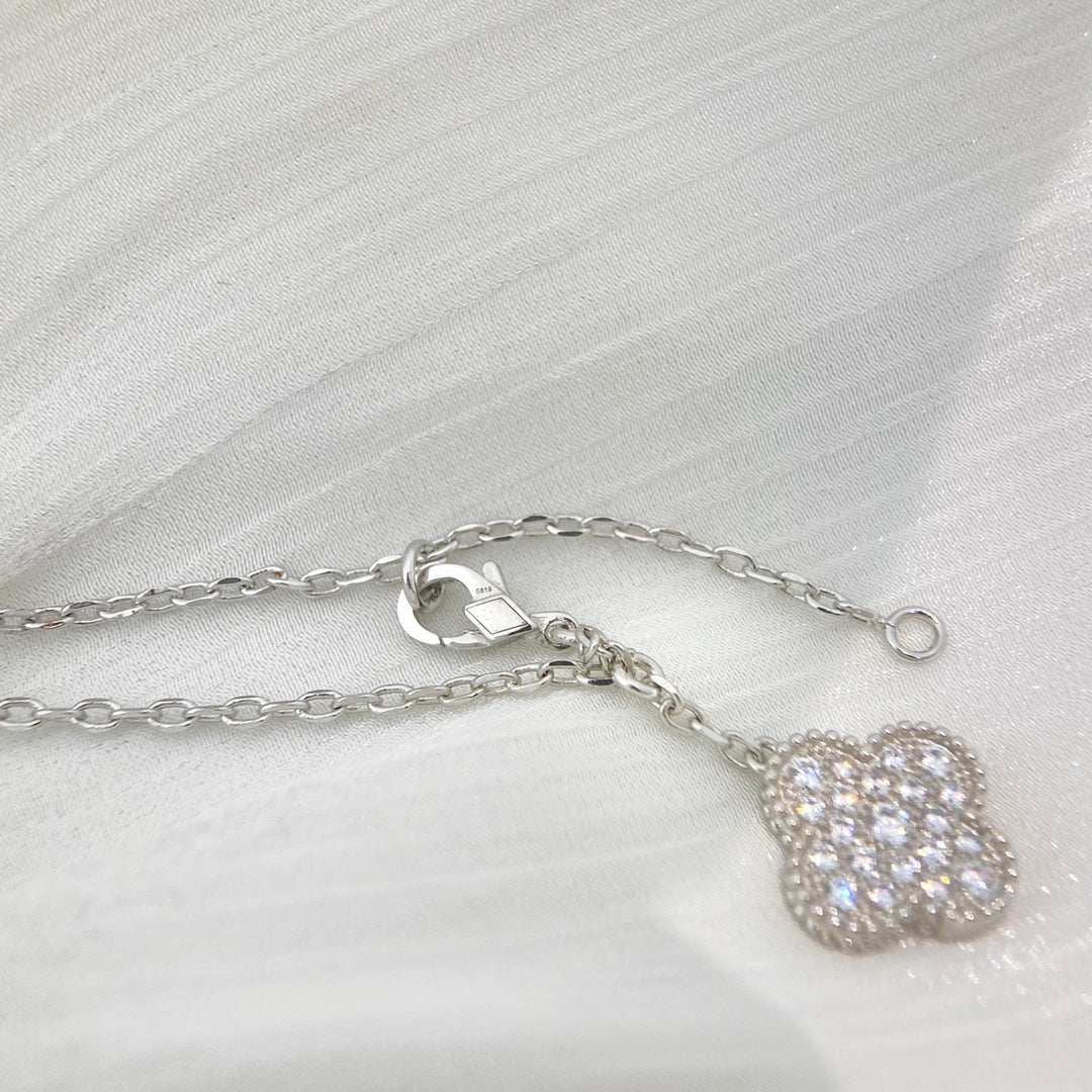 Mystic CLOVER 5 MOTIFS SILVER DIAMONDS NECKLACE