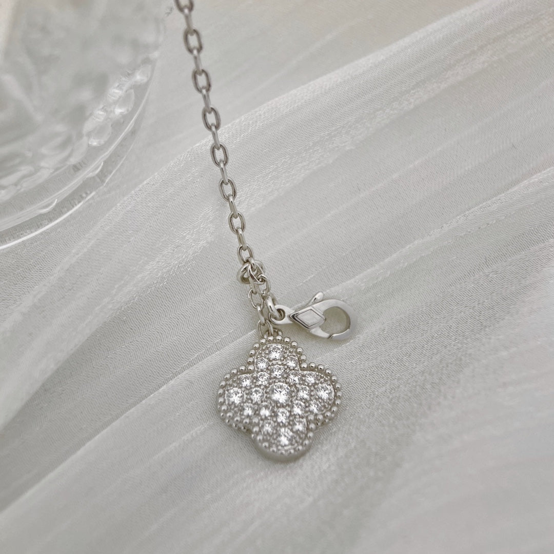 Mystic CLOVER 5 MOTIFS SILVER DIAMONDS NECKLACE