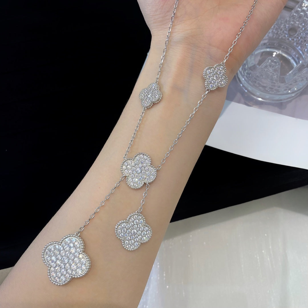 Mystic CLOVER 5 MOTIFS SILVER DIAMONDS NECKLACE