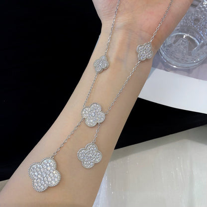 Mystic CLOVER 5 MOTIFS SILVER DIAMONDS NECKLACE