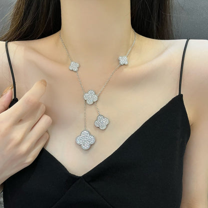 Mystic CLOVER 5 MOTIFS SILVER DIAMONDS NECKLACE