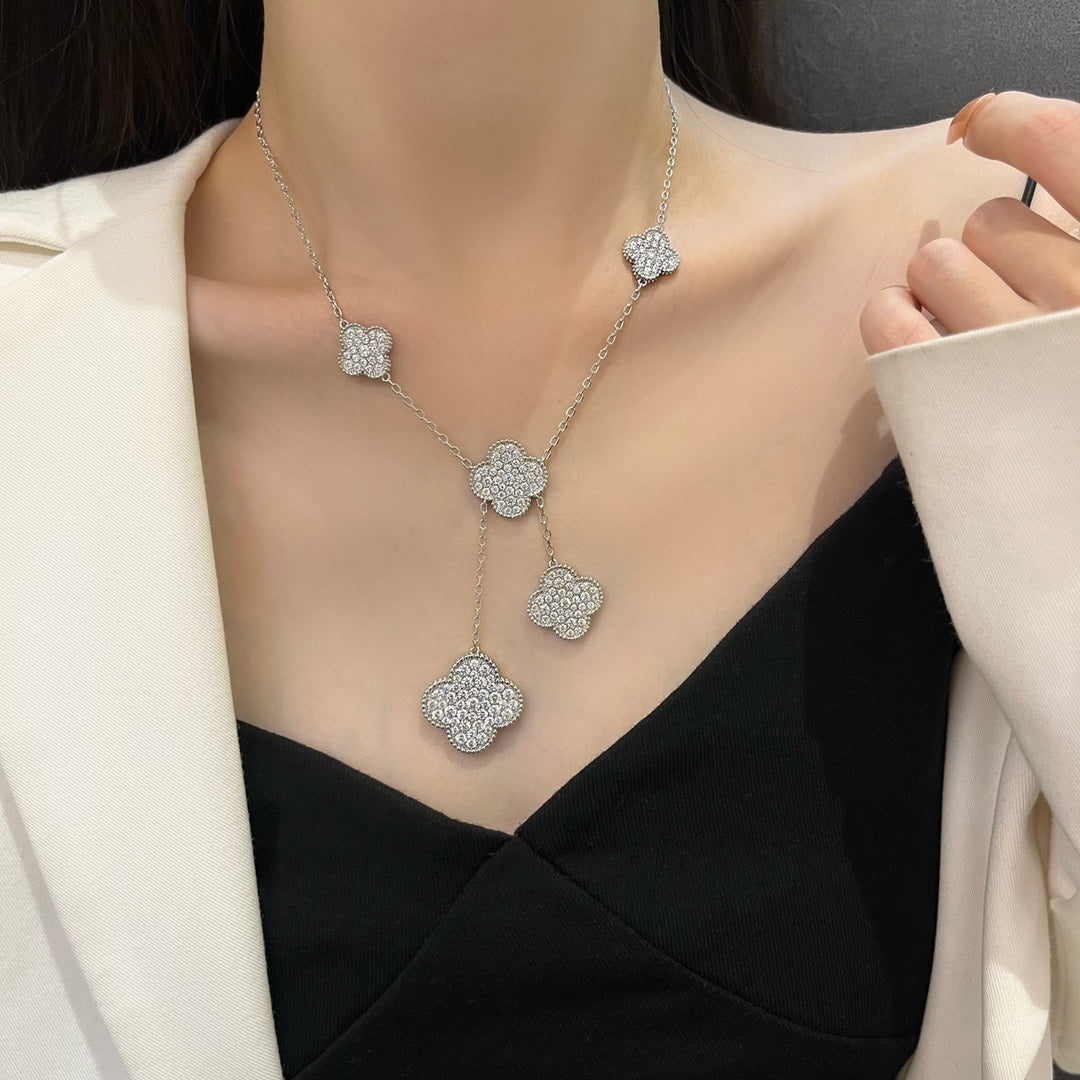Mystic CLOVER 5 MOTIFS SILVER DIAMONDS NECKLACE