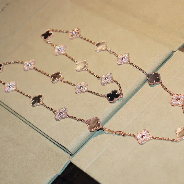 Mystic CLOVER 20 MOTIFS DARK MOP DIAMOND  NECKLACE