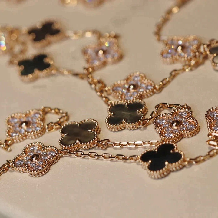 Mystic CLOVER 20 MOTIFS DARK MOP DIAMOND  NECKLACE