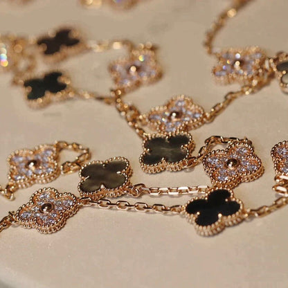 Mystic CLOVER 20 MOTIFS DARK MOP DIAMOND  NECKLACE