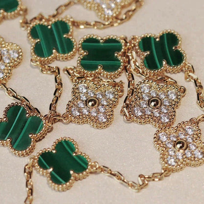 Mystic CLOVER 20 MOTIFS MALACHITE DIAMOND NECKLACE