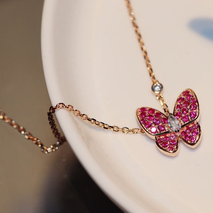 Mystic BUTTERFLY RED DIAMOND ROSE GOLD NECKLACE