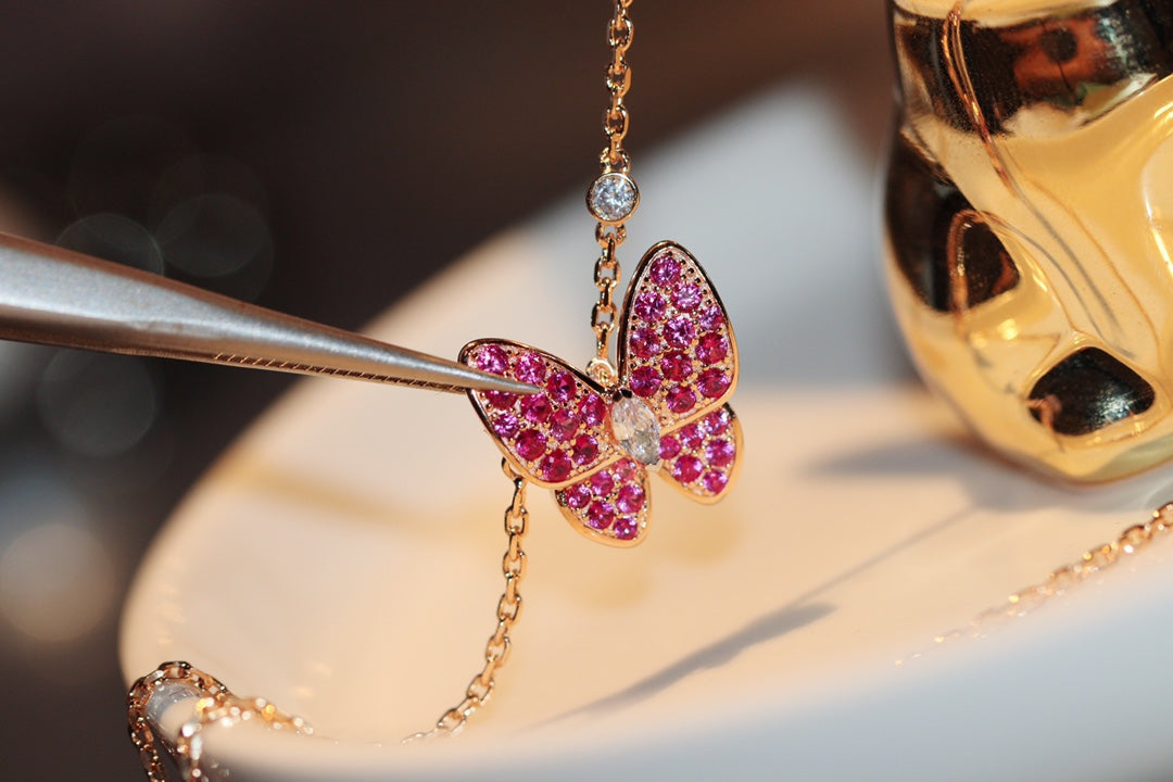 Mystic BUTTERFLY RED DIAMOND ROSE GOLD NECKLACE
