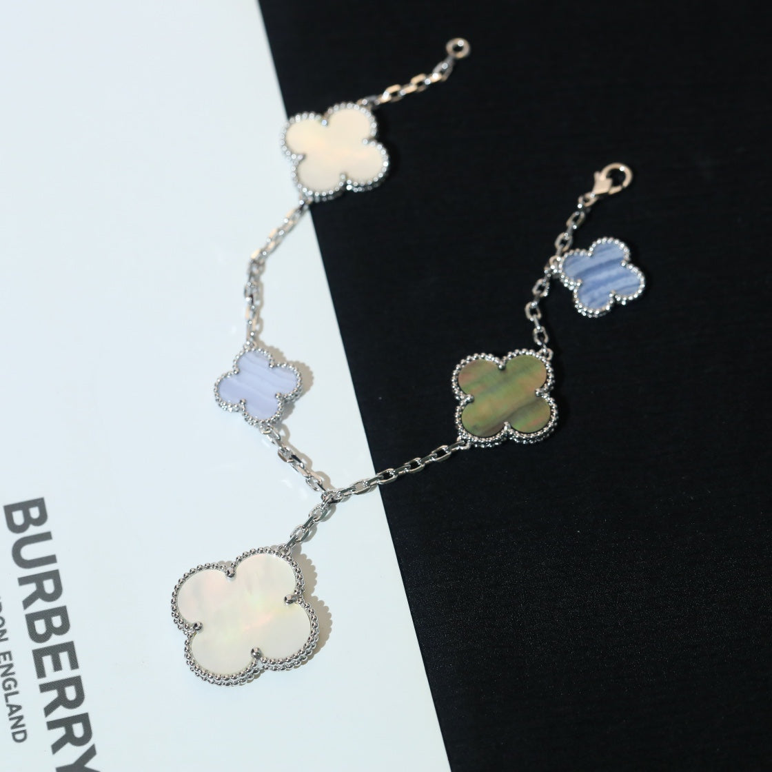 Mystic CLOVER BRACELET 5 MOTIFS MOP CHALCEDONY SILVER
