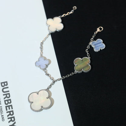 Mystic CLOVER BRACELET 5 MOTIFS MOP CHALCEDONY SILVER
