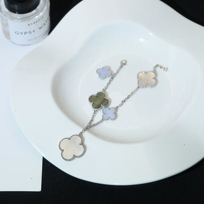 Mystic CLOVER BRACELET 5 MOTIFS MOP CHALCEDONY SILVER