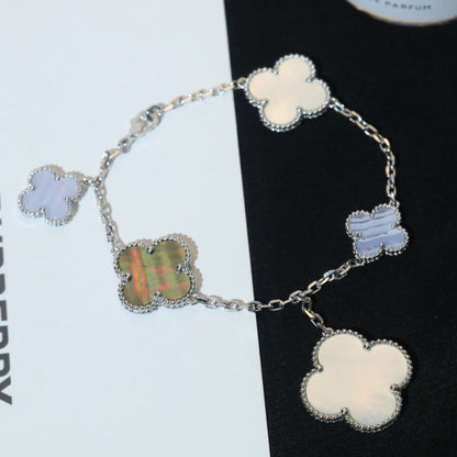 Mystic CLOVER BRACELET 5 MOTIFS MOP CHALCEDONY SILVER