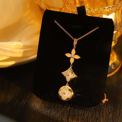 Mystic STAR AND SUN DIAMOND PINK GOLD NECKLACE