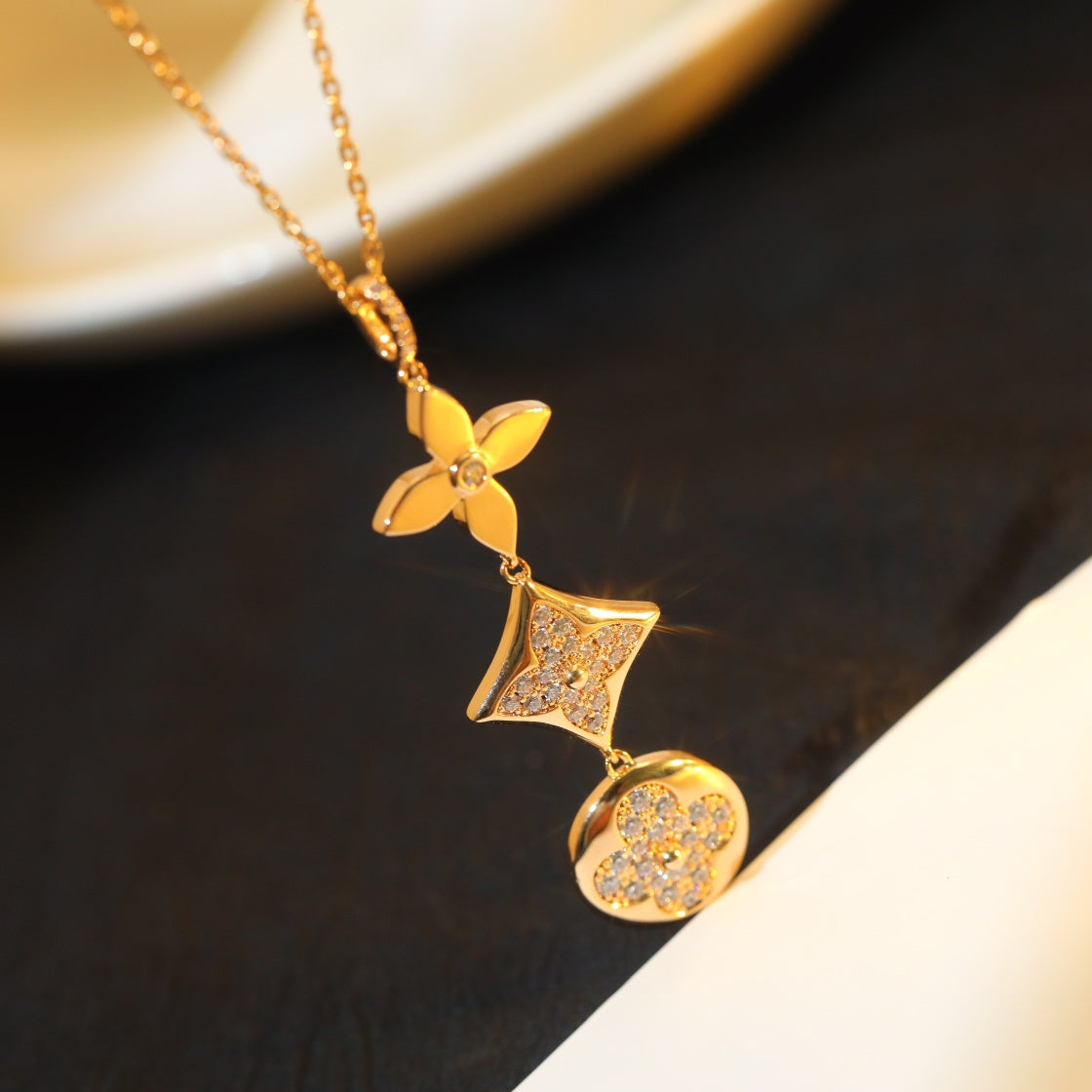 Mystic STAR AND SUN DIAMOND PINK GOLD NECKLACE