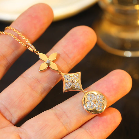 Mystic STAR AND SUN DIAMOND PINK GOLD NECKLACE