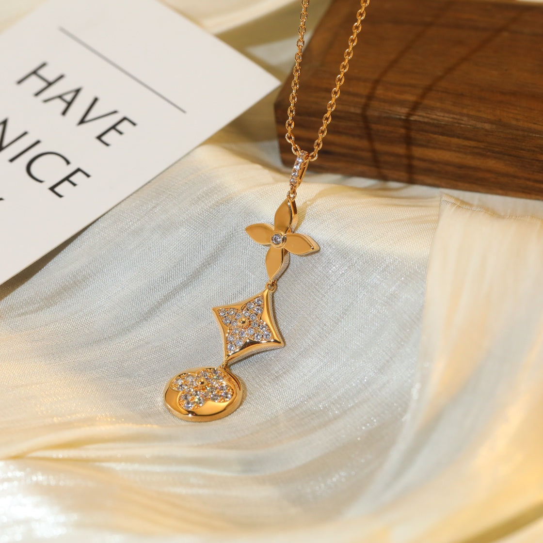 Mystic STAR AND SUN DIAMOND PINK GOLD NECKLACE