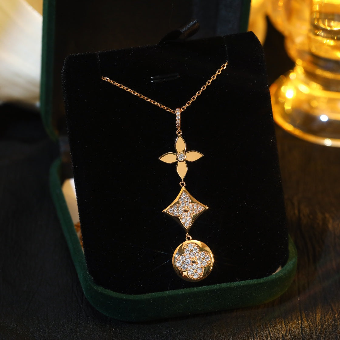 Mystic STAR AND SUN DIAMOND PINK GOLD NECKLACE