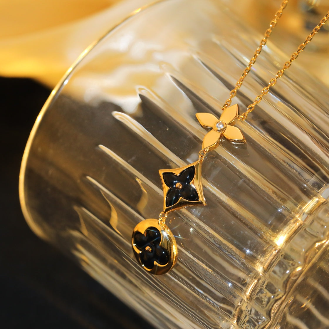 Mystic STAR AND SUN ONYX PINK GOLD NECKLACE