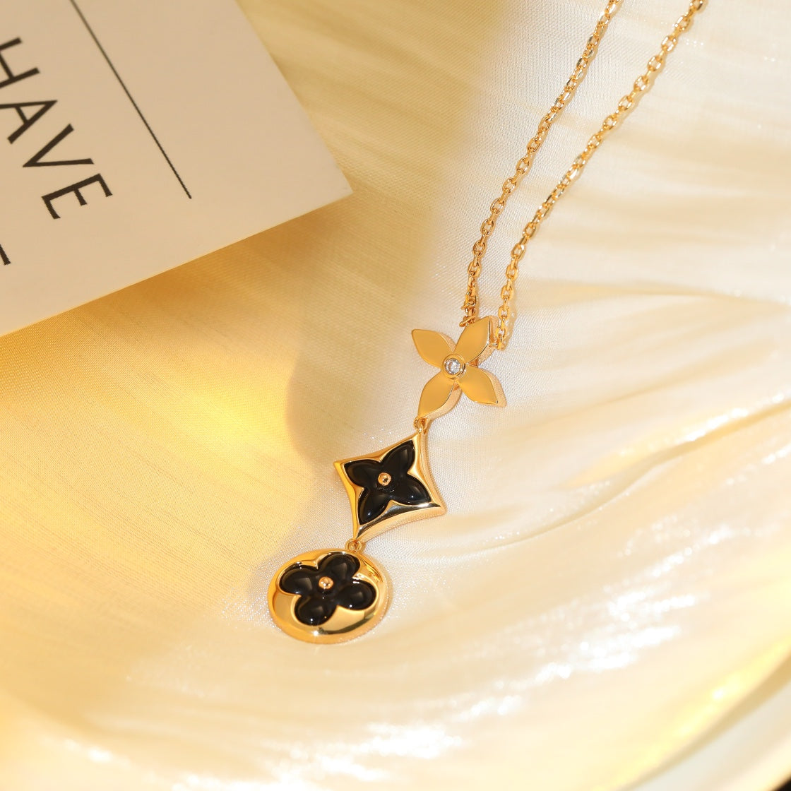 Mystic STAR AND SUN ONYX PINK GOLD NECKLACE
