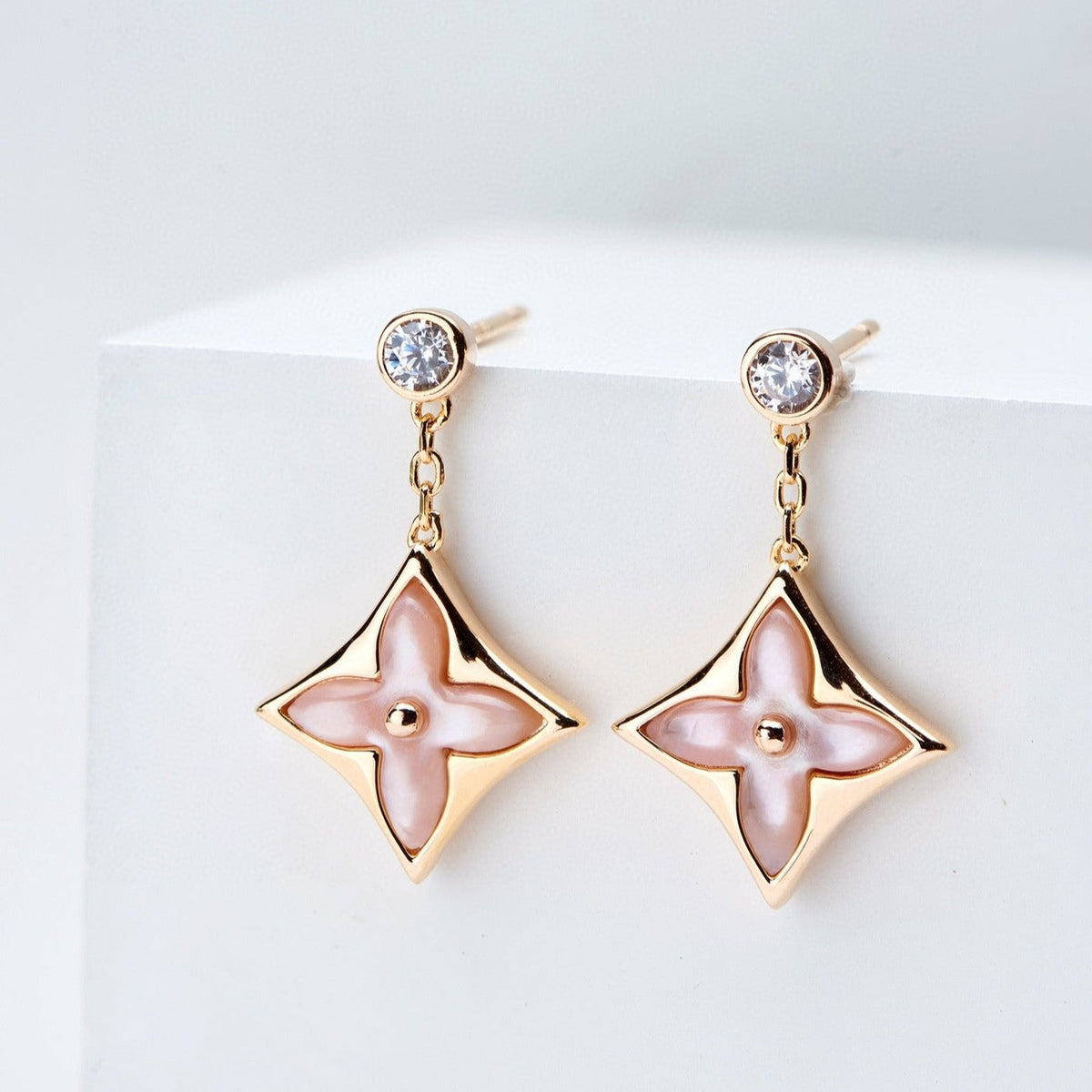 Mystic DOUBLE STAR PINK GOLD MOP DROP EARRINGS