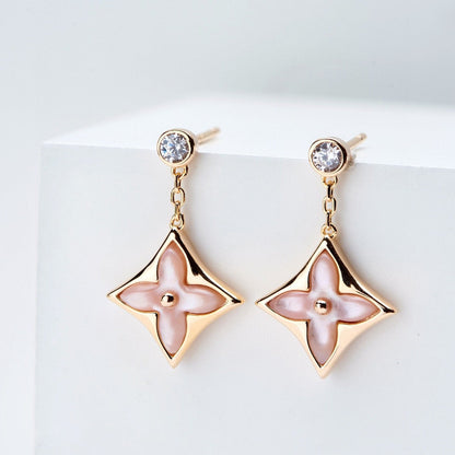 Mystic DOUBLE STAR PINK GOLD MOP DROP EARRINGS