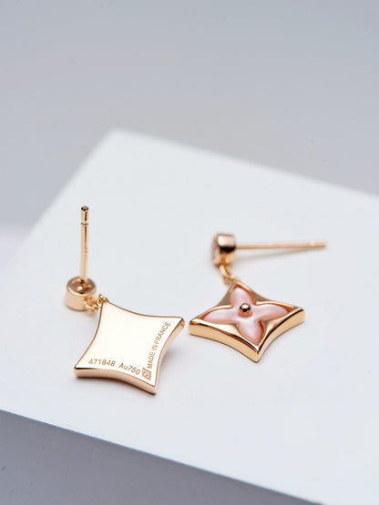 Mystic DOUBLE STAR PINK GOLD MOP DROP EARRINGS