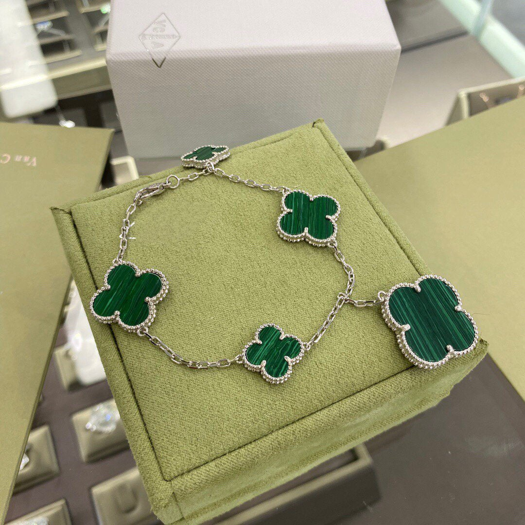Mystic CLOVER 5 MOTIFS SIVLER MALACHITE BRACELET