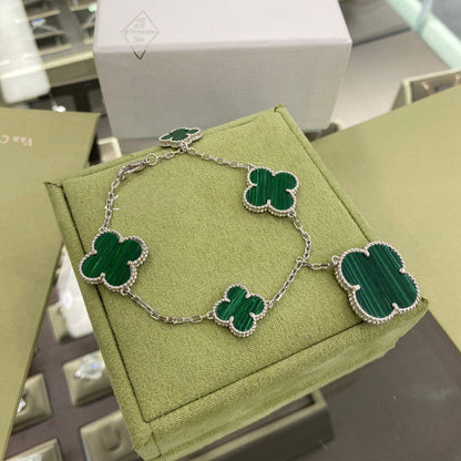 Mystic CLOVER 5 MOTIFS SIVLER MALACHITE BRACELET